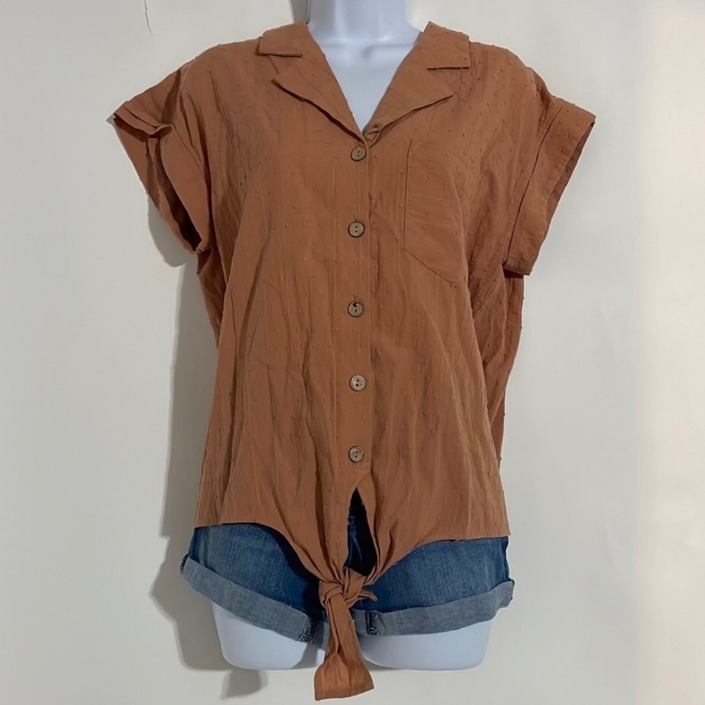 🛑 NWT Entro Women's Tie Blouse, Rust, Sm. 🚔
